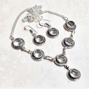 New white Topaz sterling silver necklace & earrings